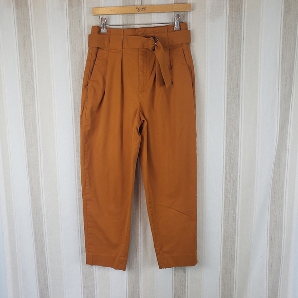 Banana Republic High Waisted Pants Trousers Orange‎ Size 4 Loose Fit Belted - Picture 1 of 11